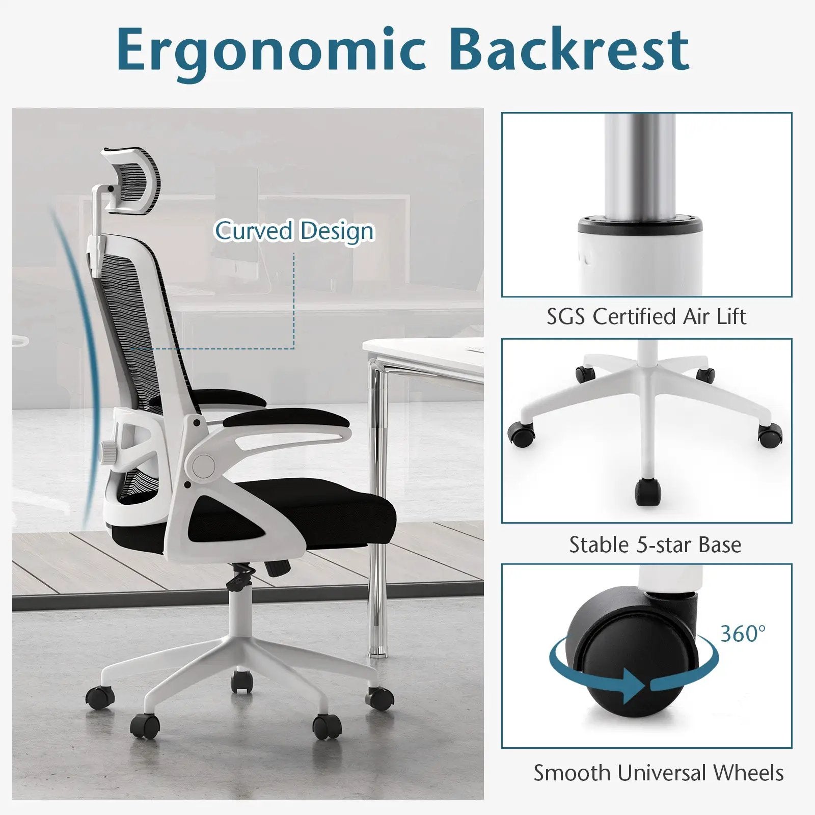 Adjustable Swivel Task Chair Ergonomic Office Chair with Adjustable Lumbar Support by DirectDeals