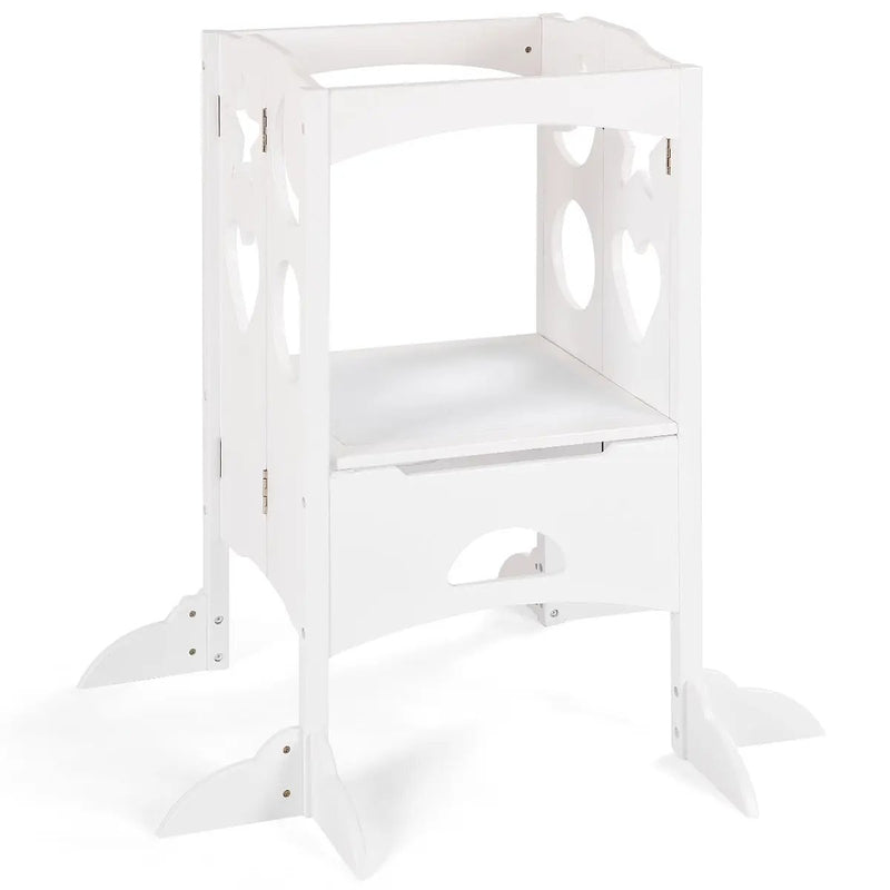 Folding Kids Kitchen Helper Kitchen Counter Step Stool-White by DirectDeals