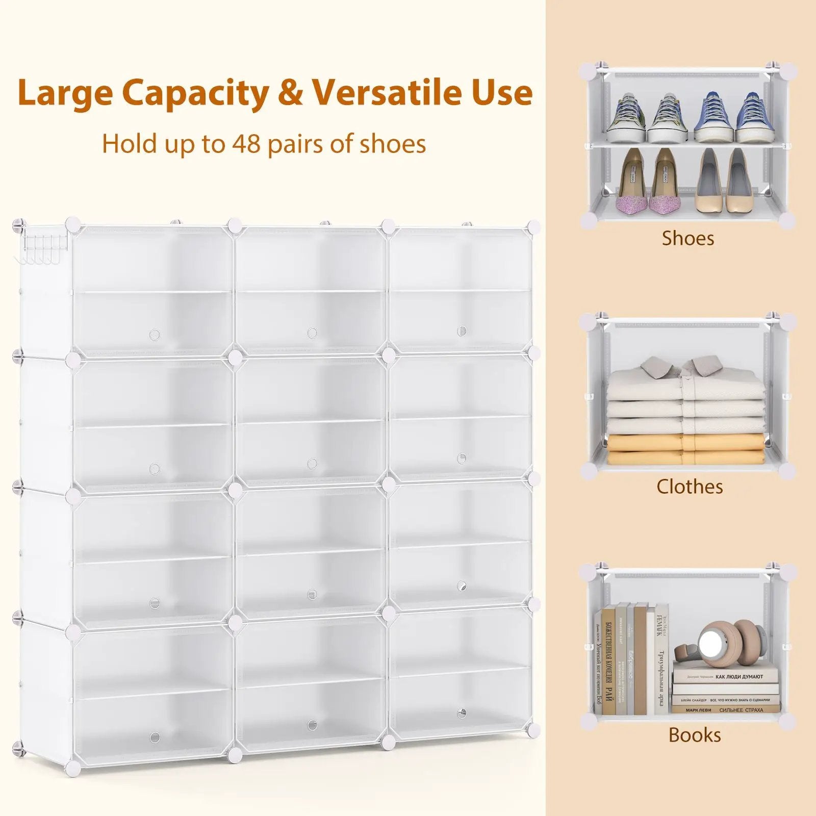 12-Cube 48 Pairs Portable Shoe Shelves with Hook by DirectDeals