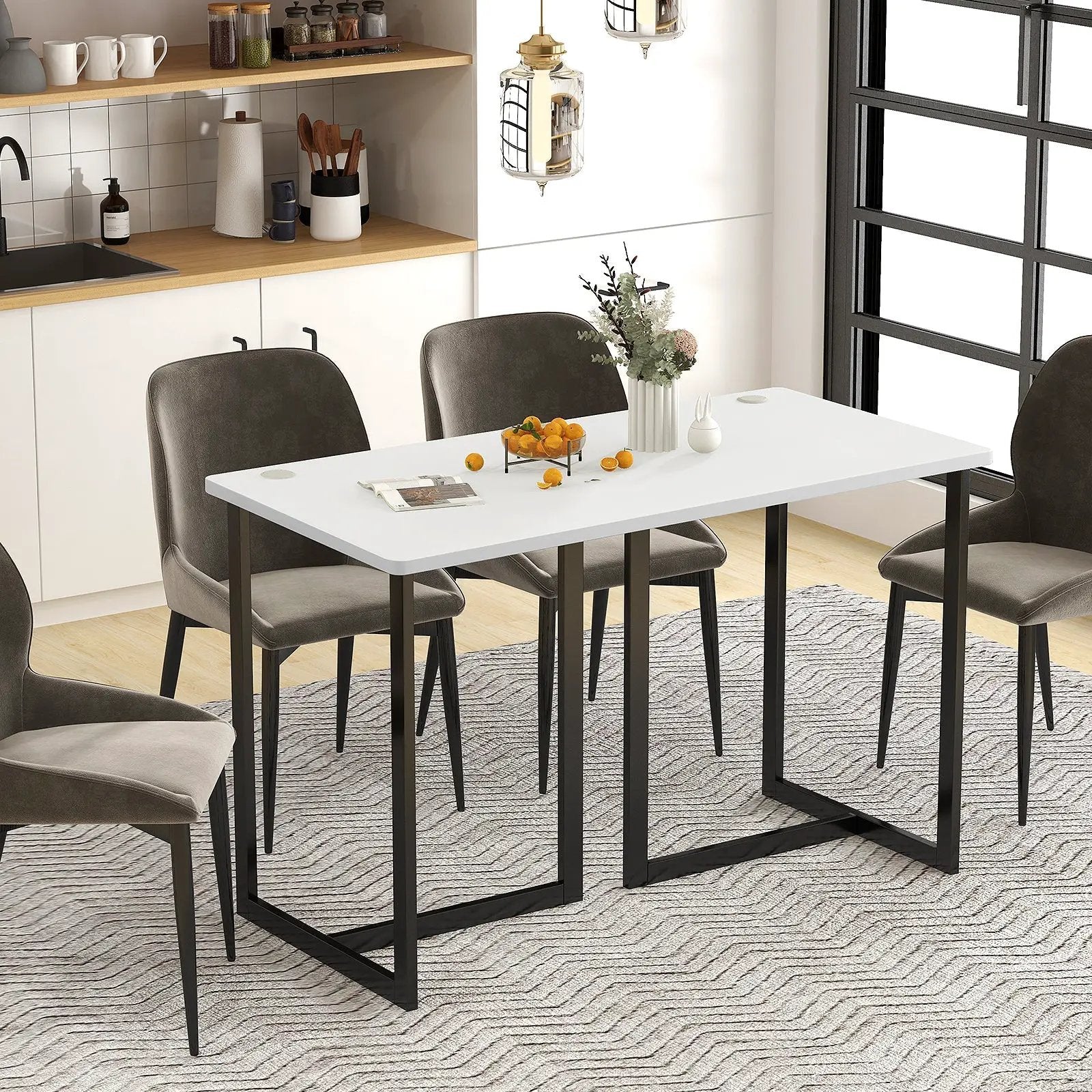 Modern Computer Desk 47 Inch Writing Study Table with Metal Frame by DirectDeals