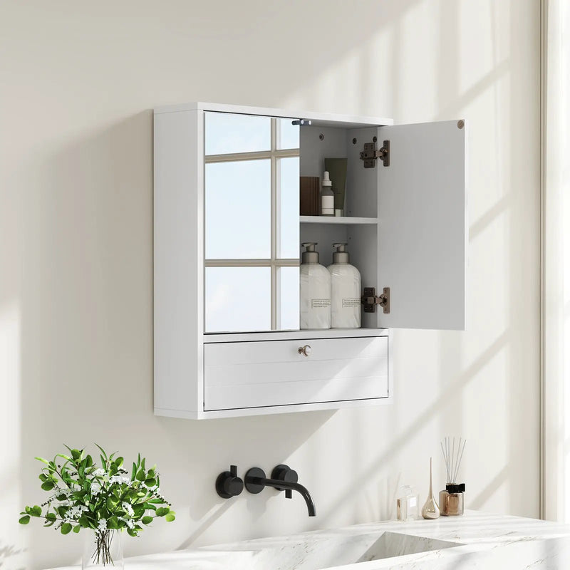 Double Door Wall-Mounted Bathroom Mirrored Medicine Cabinet-White by DirectDeals