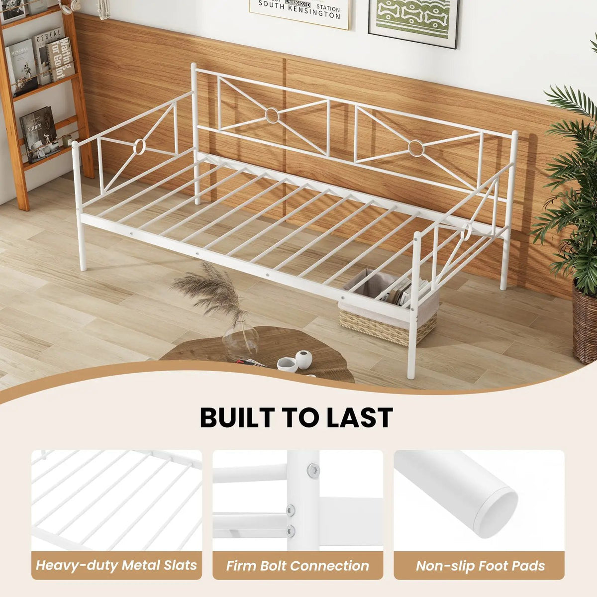 Metal Daybed Twin Bed Frame Stable Steel Slats Sofa Bed, photo 24 of 24