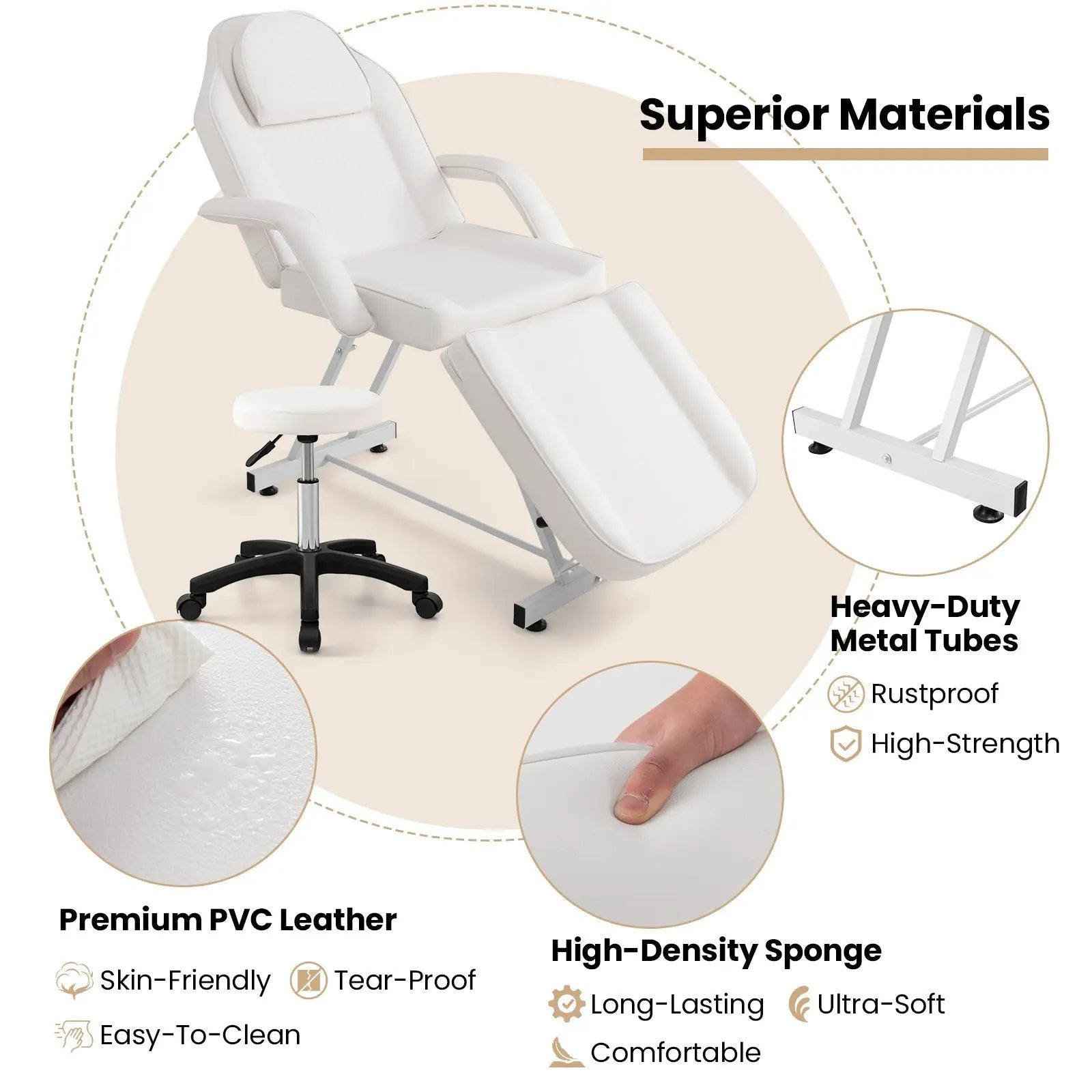 73 Inch Facial Chair Set with Removable Headrest Detachable Armrests and Towel Rack-White by DirectDeals