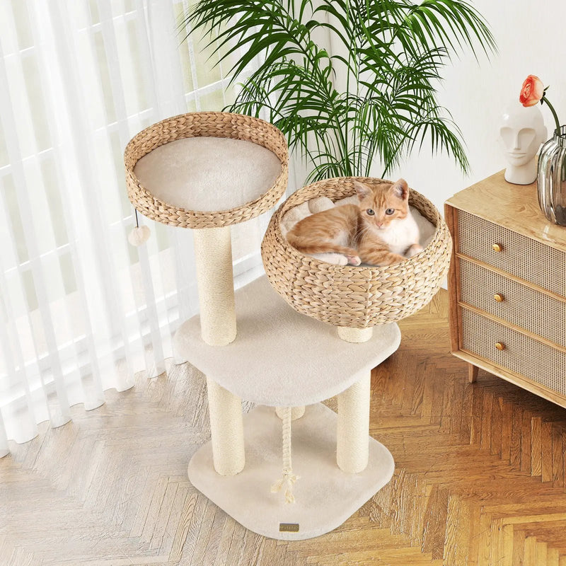 41 Inch Rattan Cat Tree with Napping Perch by DirectDeals