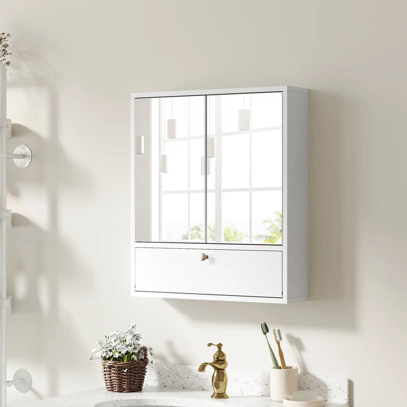 Double Door Wall-Mounted Bathroom Mirrored Medicine Cabinet-White by DirectDeals