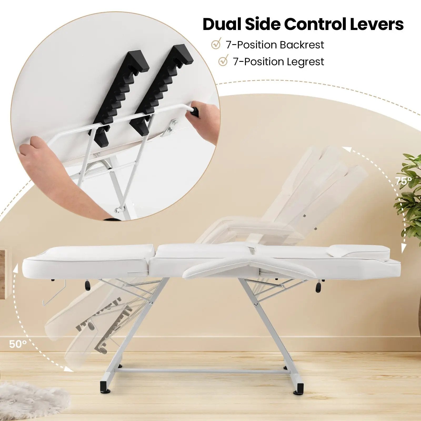 73 Inch Facial Chair Set with Removable Headrest Detachable Armrests and Towel Rack-White by DirectDeals