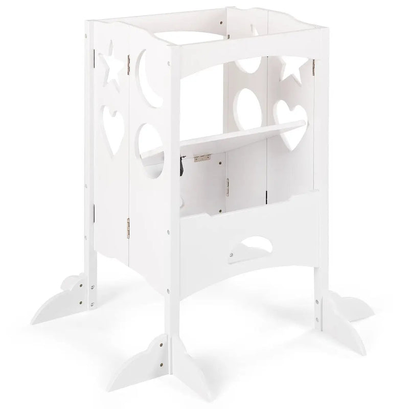 Folding Kids Kitchen Helper Kitchen Counter Step Stool-White by DirectDeals