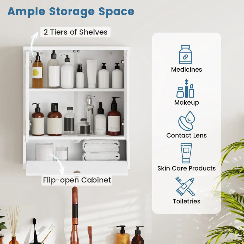 Double Door Wall-Mounted Bathroom Mirrored Medicine Cabinet-White by DirectDeals