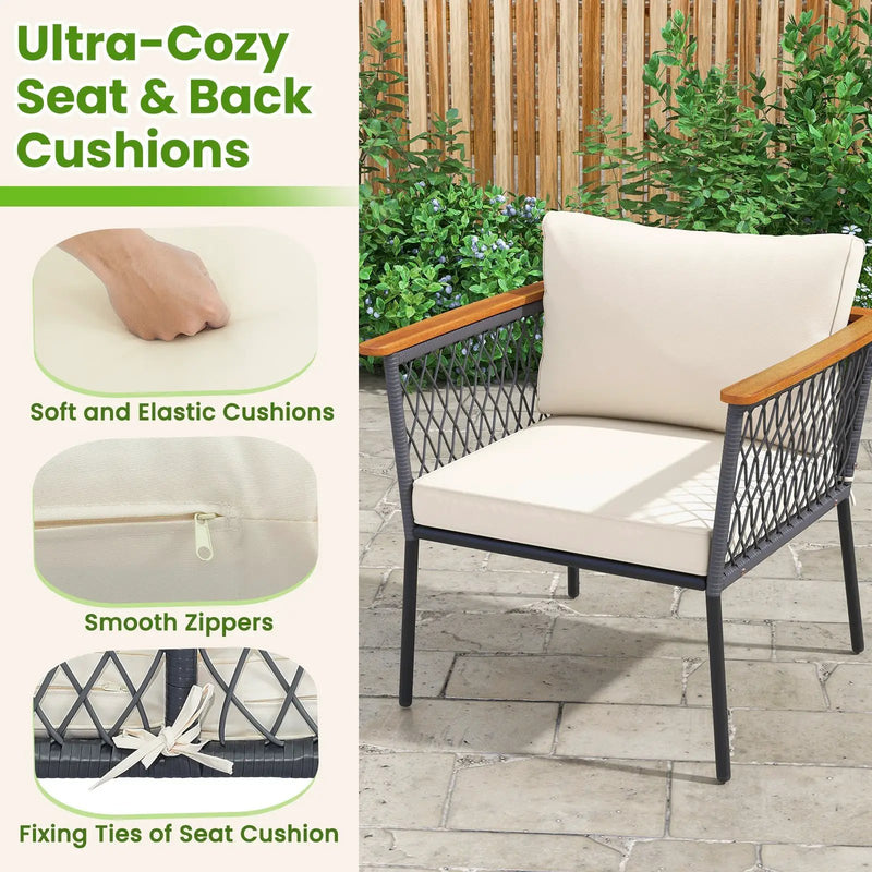 4 Piece Patio Rattan Furniture Set with 2-Tier Coffee Table-White by DirectDeals