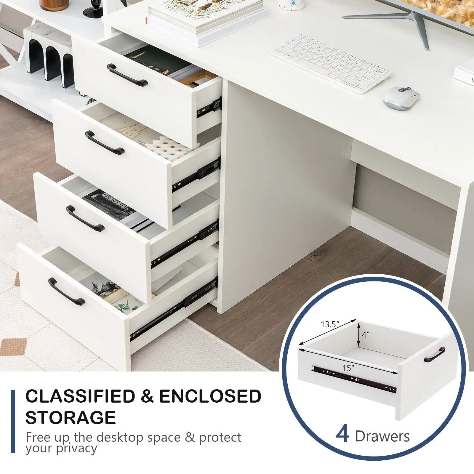 43.5 Inch Computer Desk with 4 Large Drawers-White by DirectDeals
