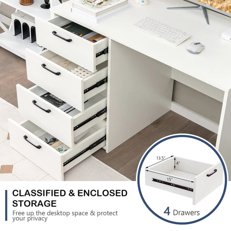 43.5 Inch Computer Desk with 4 Large Drawers-White by DirectDeals
