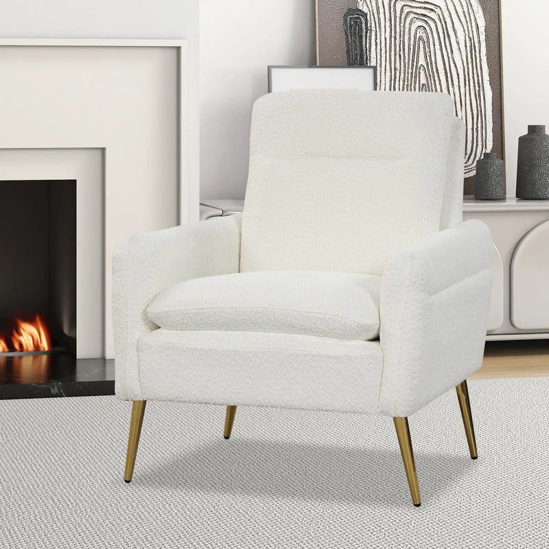 Upholstered Sherpa Modern Accent Armchair for Living Room-White by DirectDeals