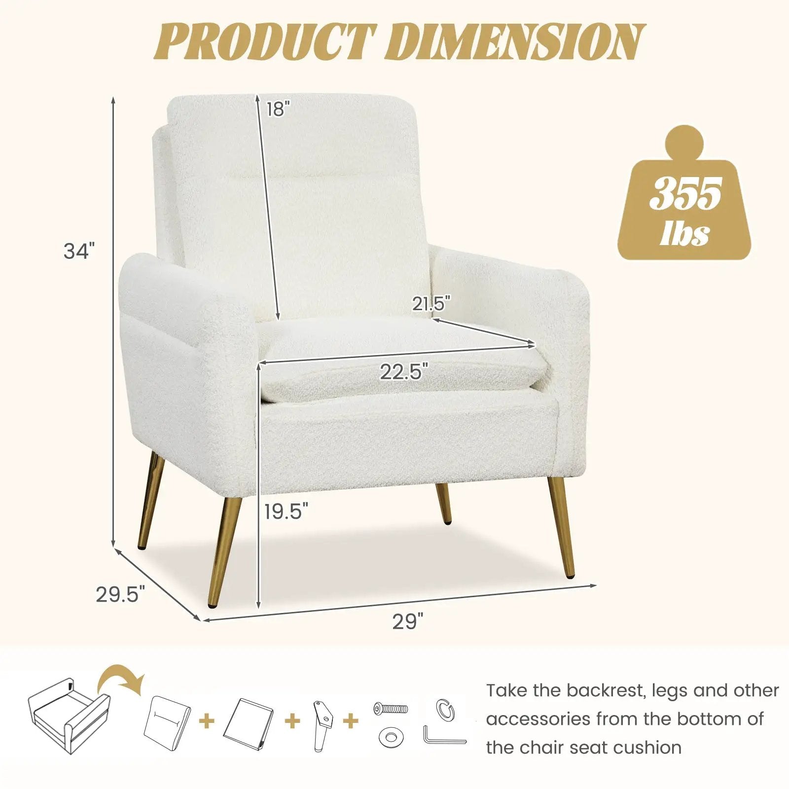 Upholstered Sherpa Modern Accent Armchair for Living Room-White by DirectDeals