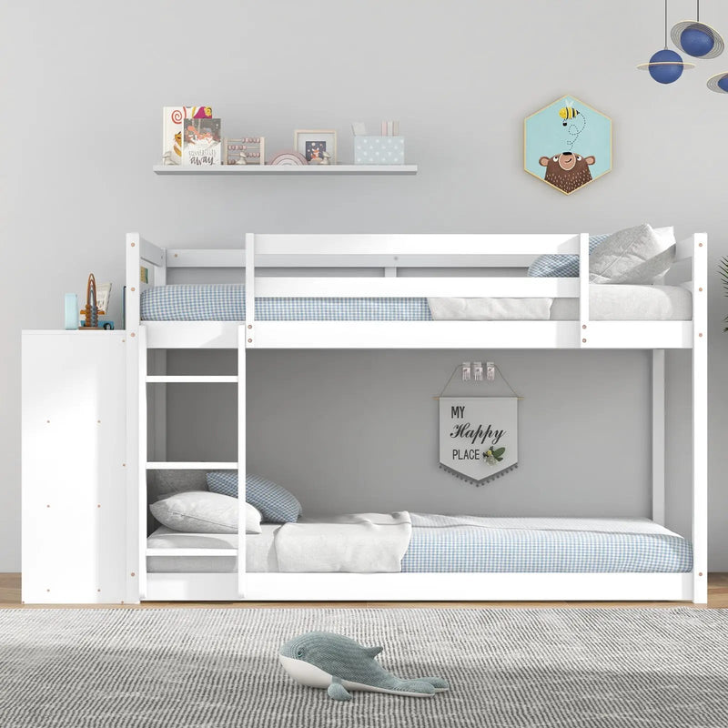 Twin Size Bunk Bed with Convertible Bookcase and Ladder-White by DirectDeals