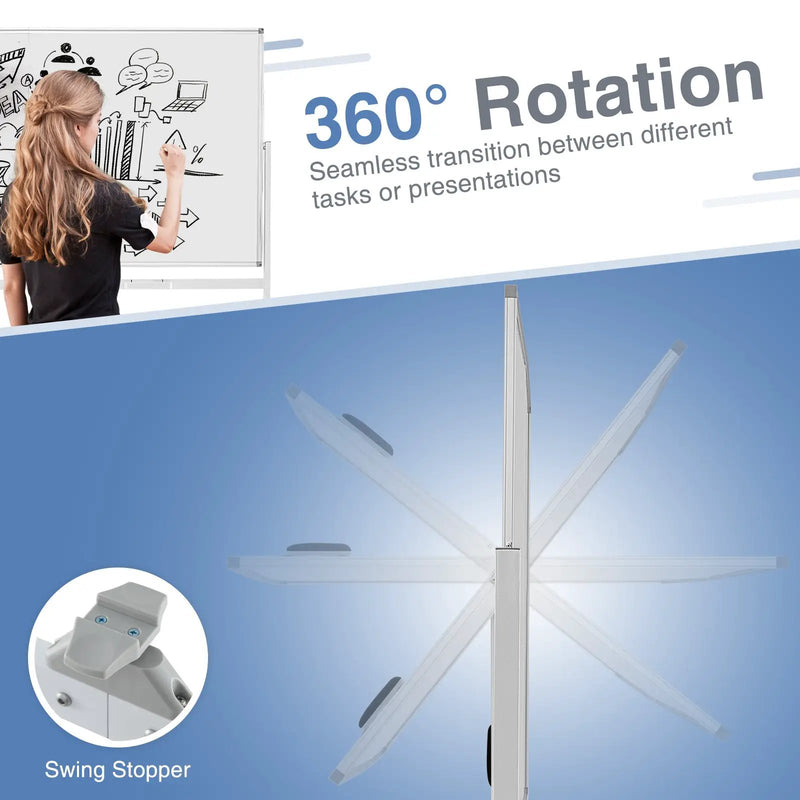 Rolling Double-Sided Magnetic Whiteboard on Wheels with Stand and Aluminum Alloy Frame by DirectDeals