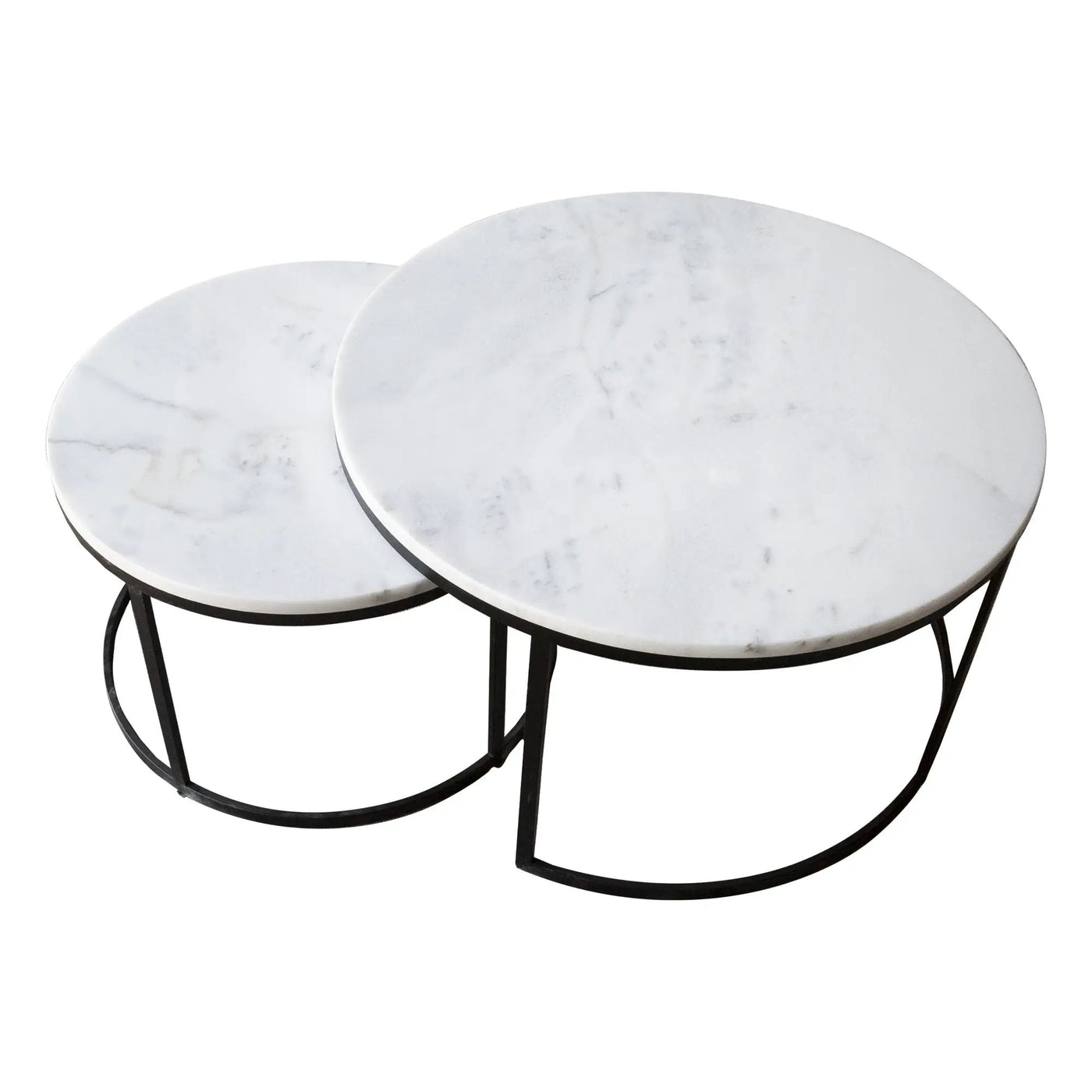 Genuine Carrara White Marble Round Nesting Coffee Table Set of 2 by GobekDesign