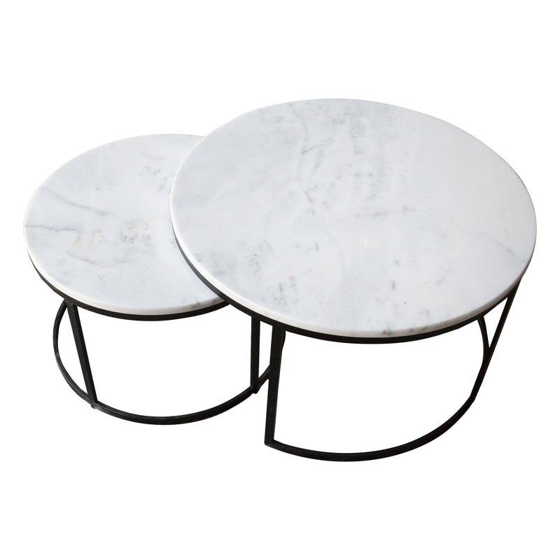 Carrara White Marble Nesting Coffee Table Round Set of 2 by GobekDesign