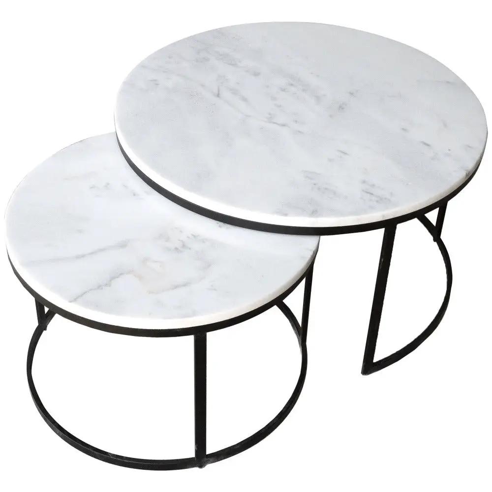 Genuine Carrara White Marble Round Nesting Coffee Table Set of 2 by GobekDesign
