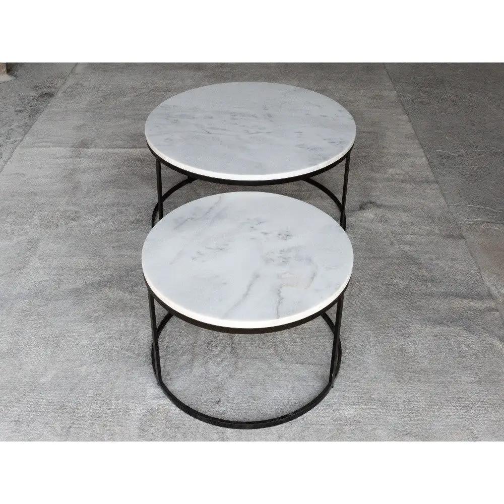 Genuine Carrara White Marble Round Nesting Coffee Table Set of 2 by GobekDesign