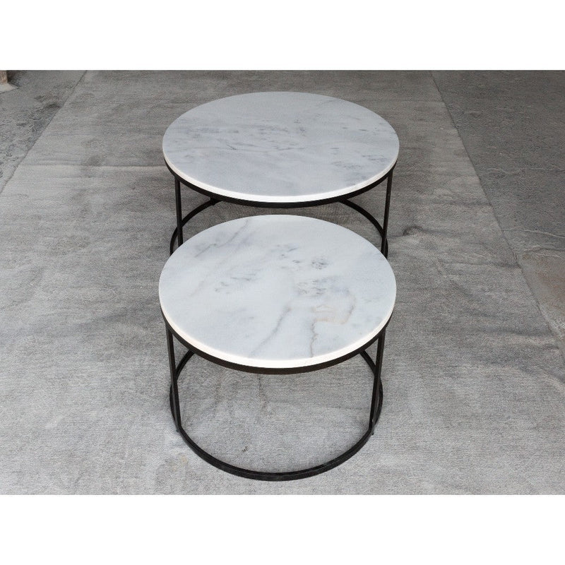 Carrara White Marble Nesting Coffee Table Round Set of 2 by GobekDesign