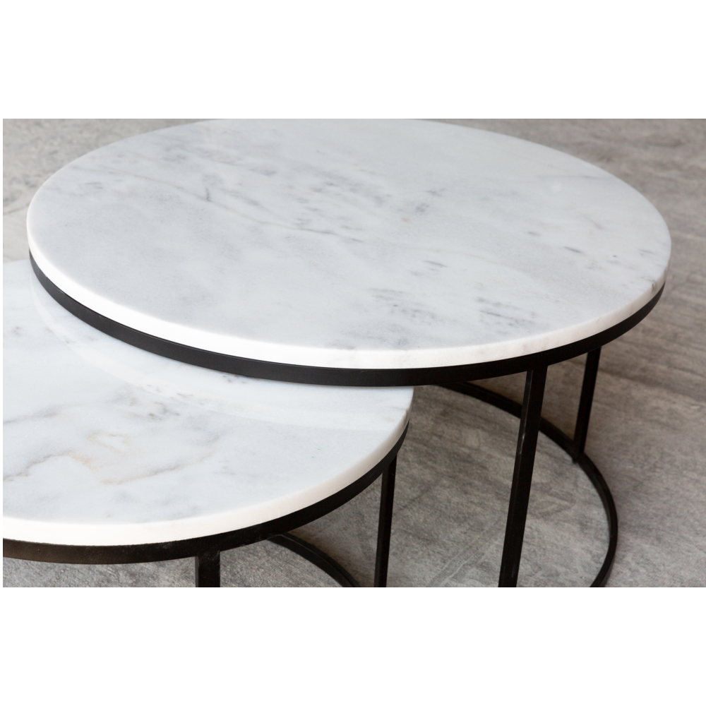 Genuine Carrara White Marble Round Nesting Coffee Table Set of 2 by GobekDesign