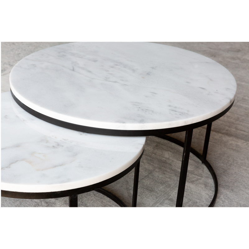 Carrara White Marble Nesting Coffee Table Round Set of 2 by GobekDesign