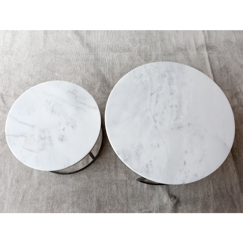 Genuine Carrara White Marble Round Nesting Coffee Table Set of 2 by GobekDesign