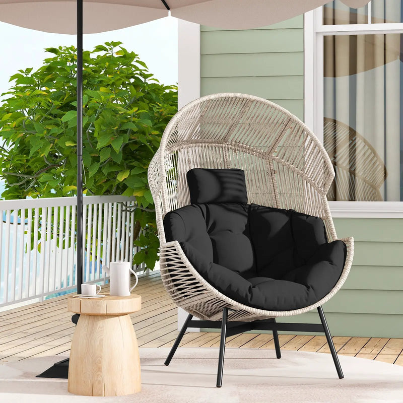 Wicker Oversized Egg Style Chair with Cushions and Headrest by DirectDeals
