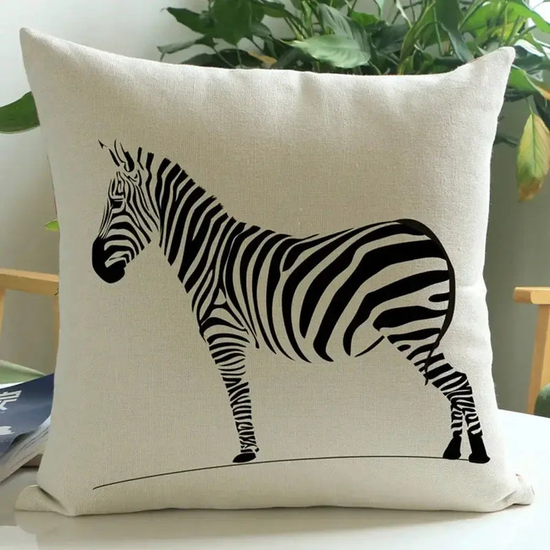Wild Animal Style Decorative Cushion African Zebra Elephant Giraffe Cushion Square Throw Pillows Cotton Linen Pillowcase 45x45cm by House Of Avana