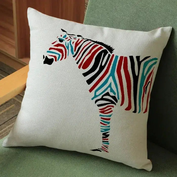 Wild Animal Style Decorative Cushion African Zebra Elephant Giraffe Cushion Square Throw Pillows Cotton Linen Pillowcase 45x45cm by House Of Avana