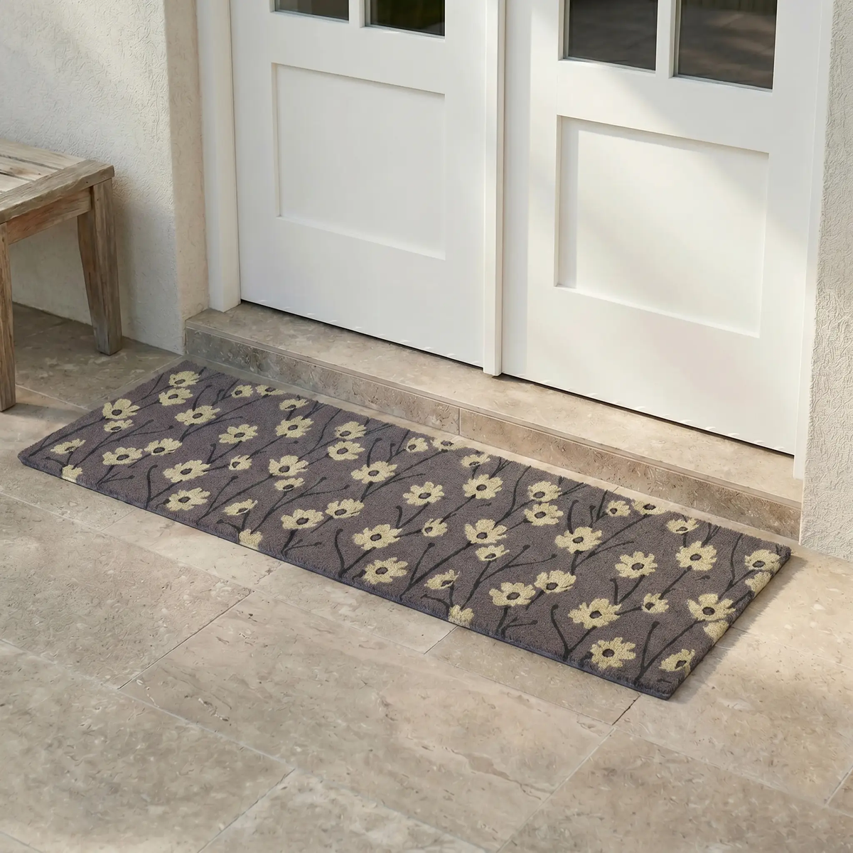 Wild Flowers - Gray Coir Doormat, installed in a room 3