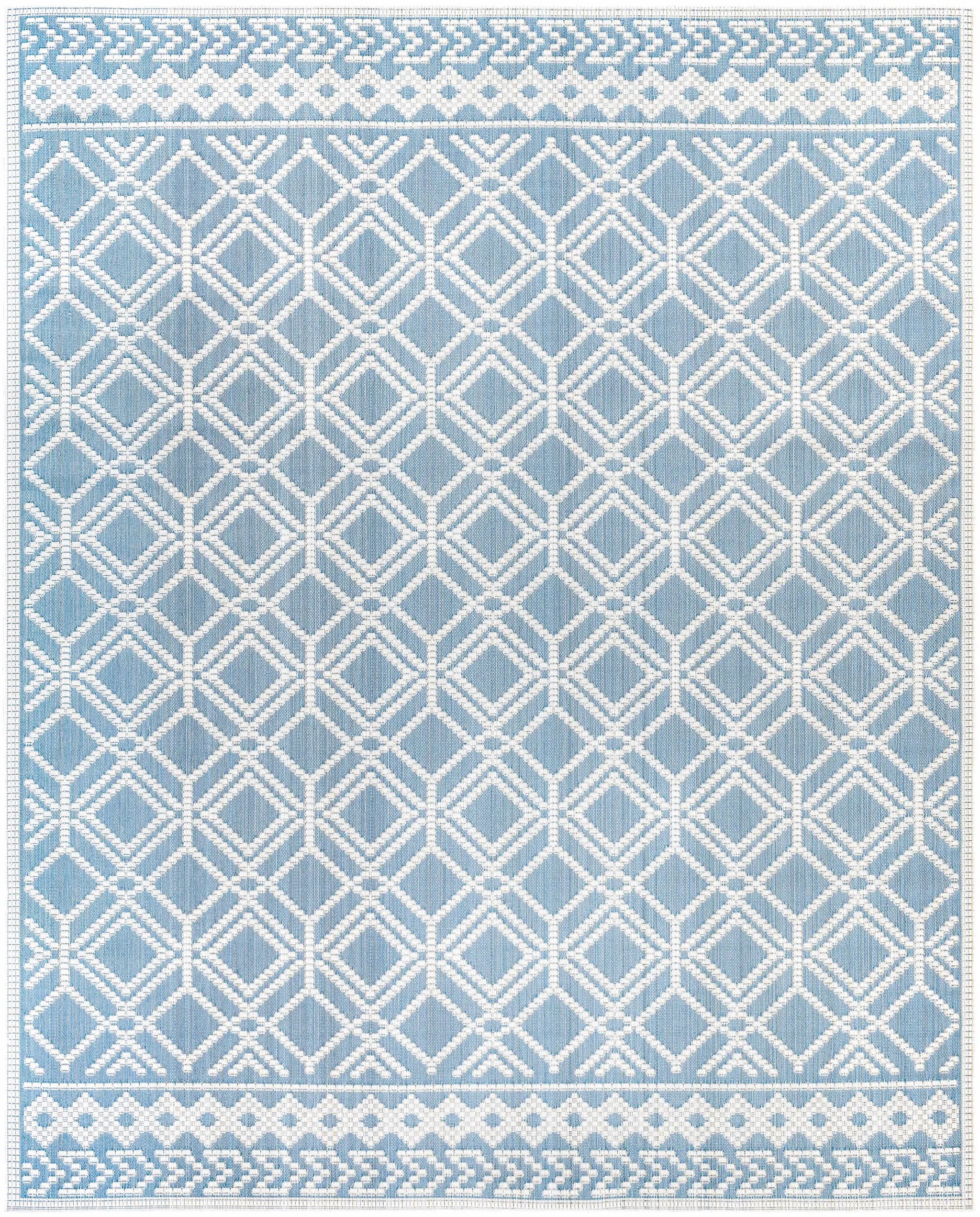 Wingina 8x10 Ice Blue Trellis Outdoor Rug - Clearance by Boutique Rugs