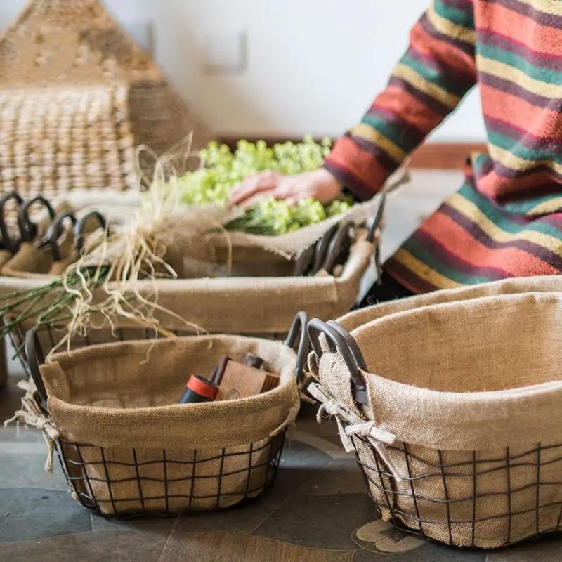 Wire Basket With Linen Liner Oval by RusticReach