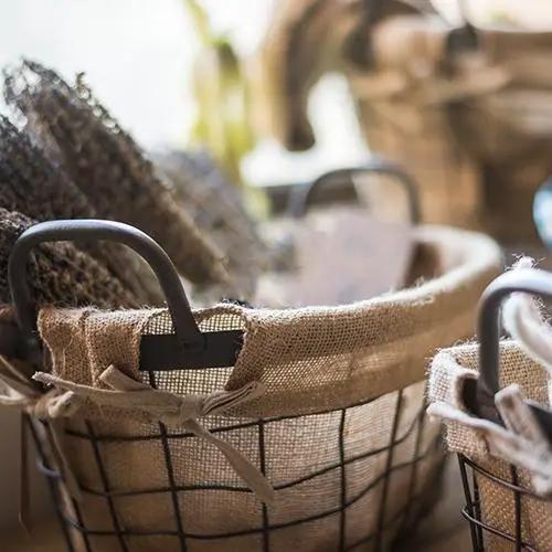 Wire Basket With Linen Liner Oval by RusticReach