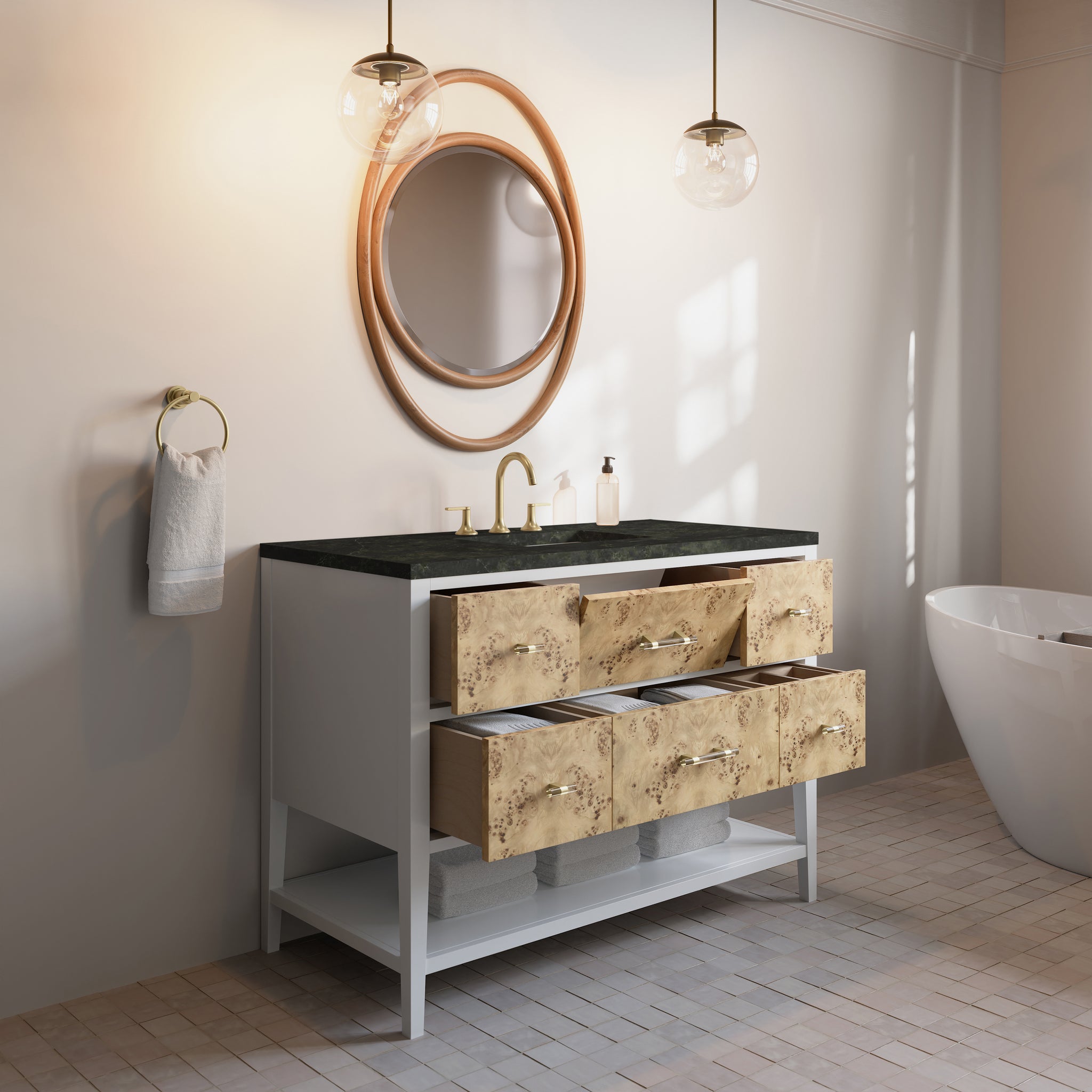 James Martin Olena 48" Single Bathroom Vanity, Polished White and Light Mappa Burl, view 35