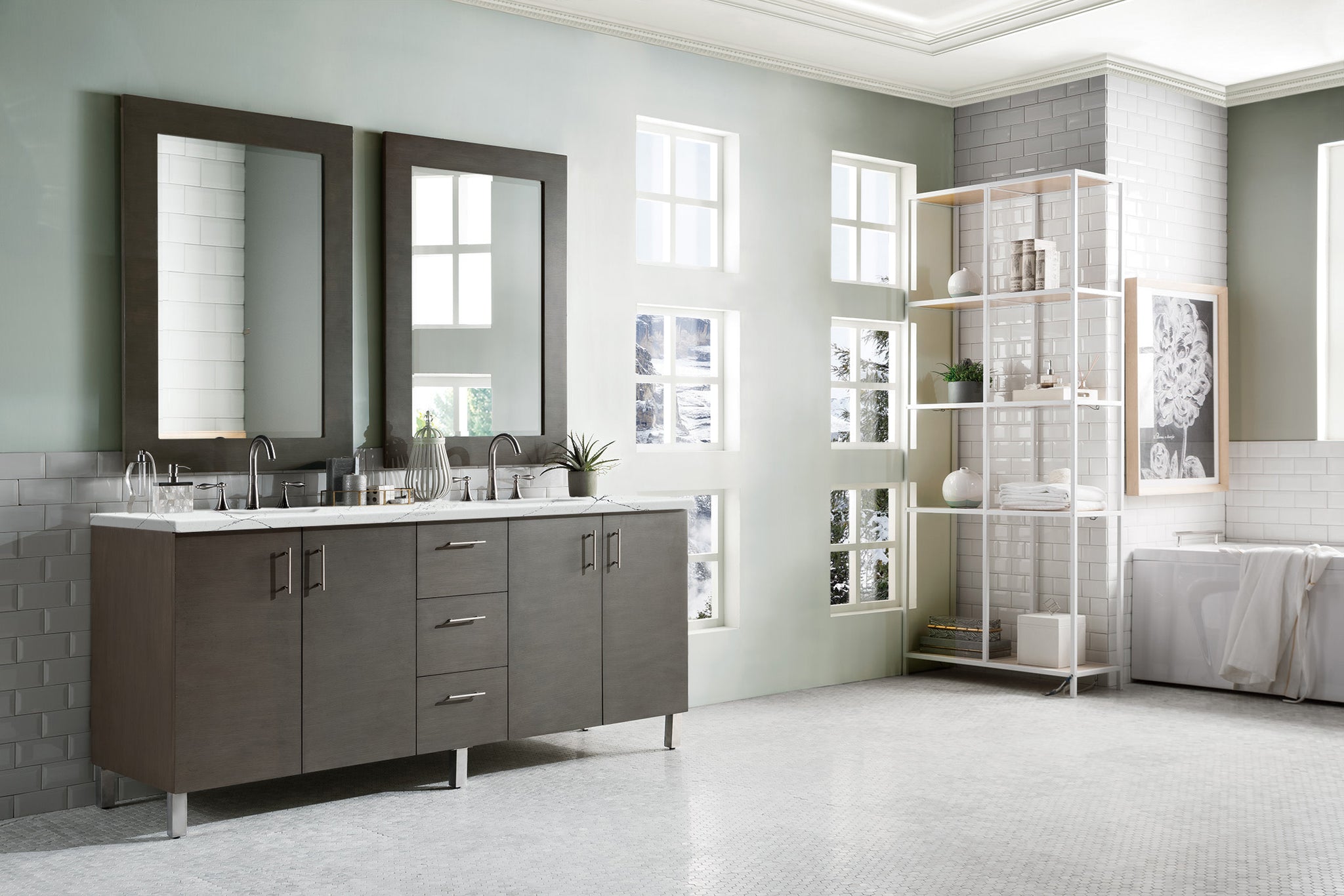 James Martin Metropolitan 72" Dual Mount Double Bathroom Vanity, Silver Oak, view 19