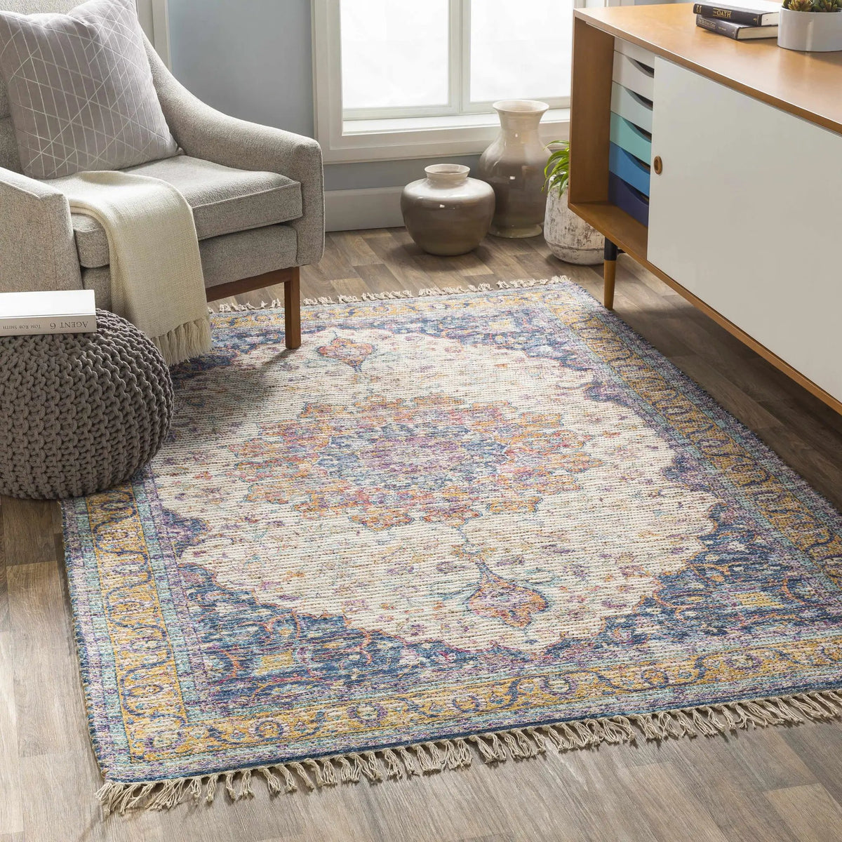 Wallburg Hand Woven Colorful Tassel Rug - Clearance, installed in a room 2