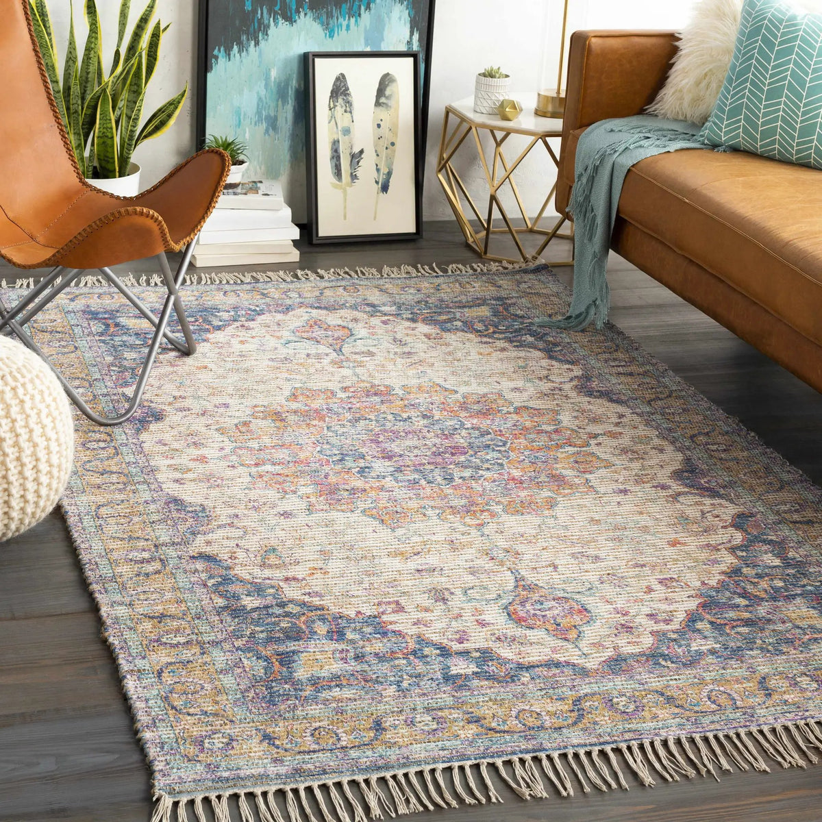 Wallburg Hand Woven Colorful Tassel Rug - Clearance, installed in a room