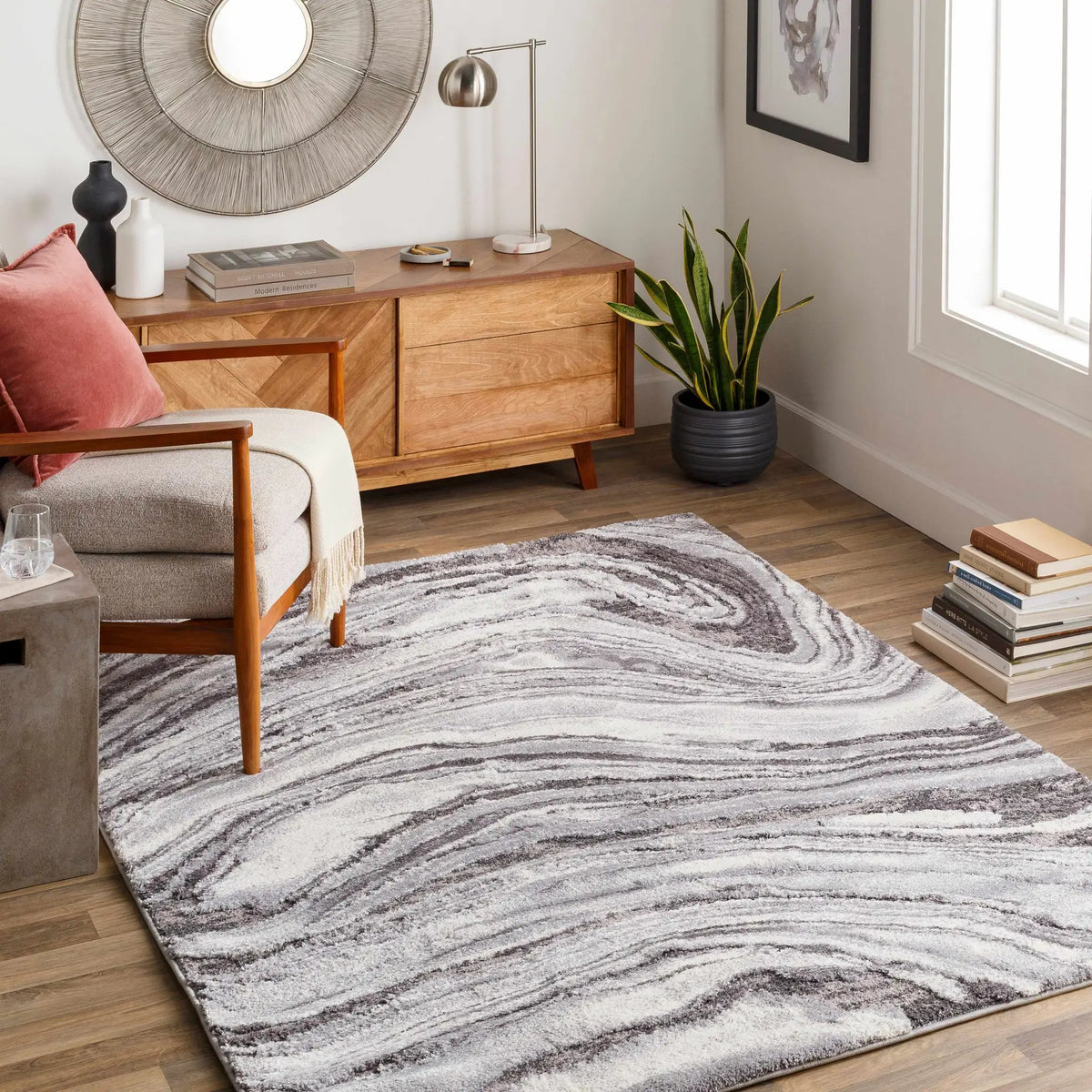 Walloon Gray Marble Thick Rug - Clearance, installed in a room