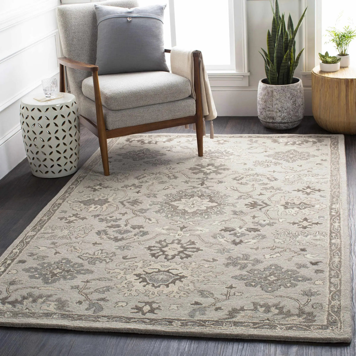 Willimantic Beige Thick Wool Rug, installed in a room