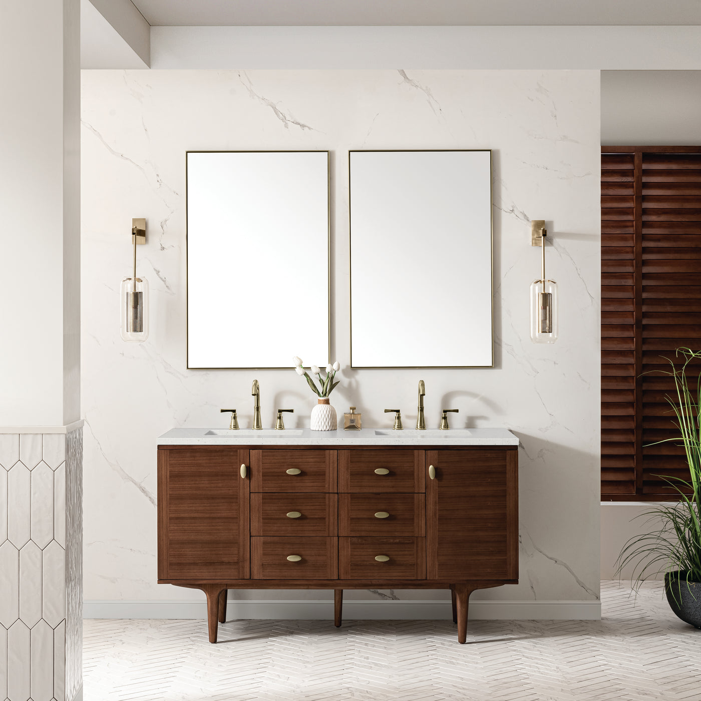 James Martin Amberly 60" Dual Mount Double Bathroom Vanity, Mid-Century Walnut, view 34