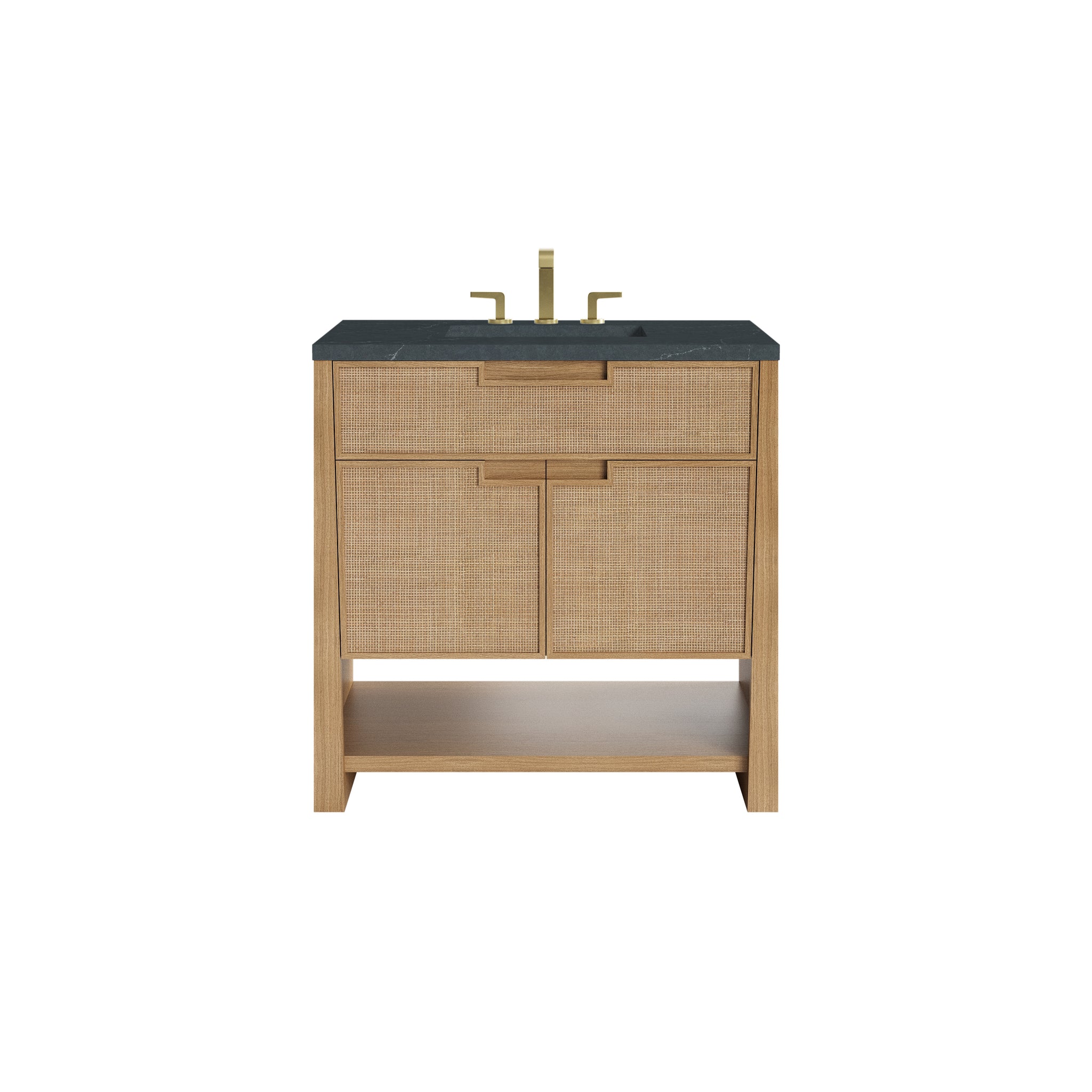 James Martin Solene 36" Single Bathroom Vanity, Seaside Oak with Charcoal Soapstone countertop