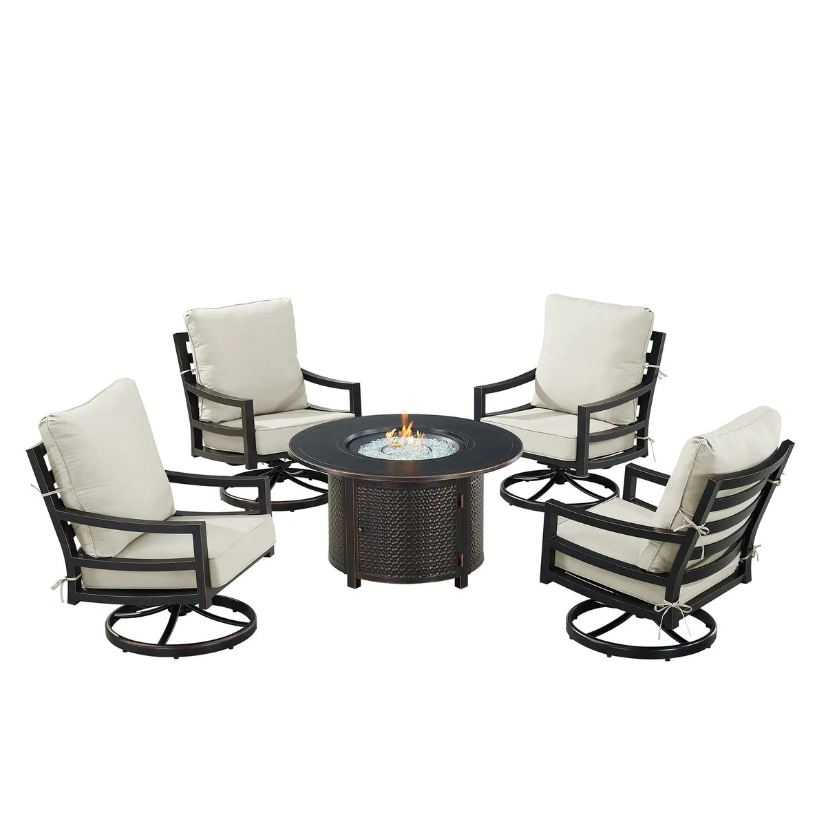 Black Aluminum Fire Table Set with Four Club Chairs by Sharicks