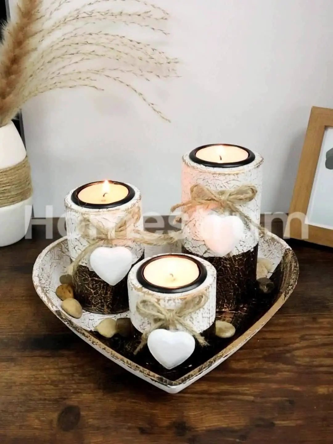 Wood Candlestick - White Rustic Farmhouse Tea Light Holders by House Of Avana