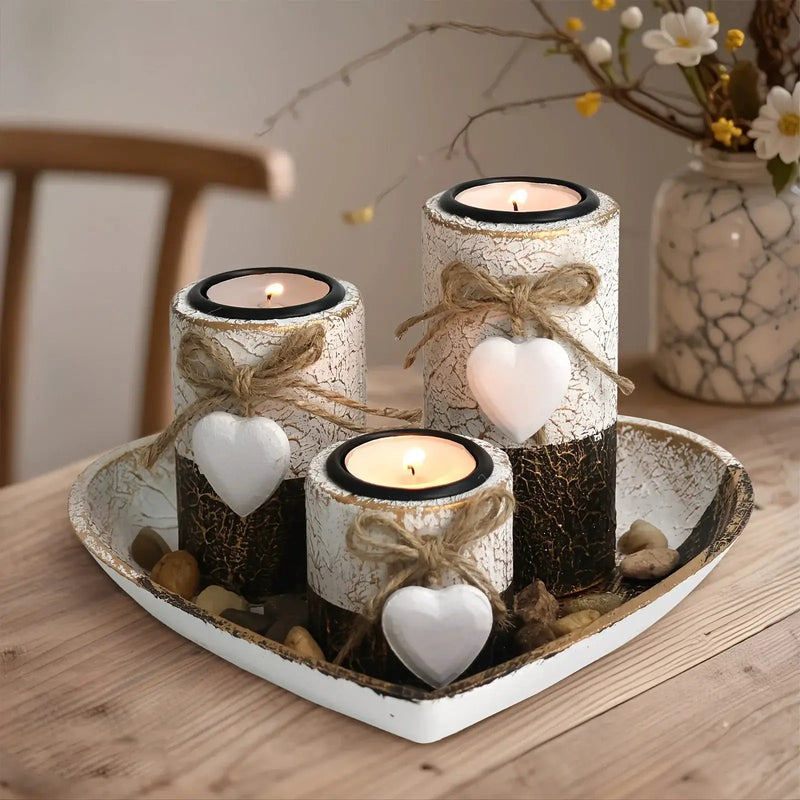 Wood Candlestick - White Rustic Farmhouse Tea Light Holders by House Of Avana