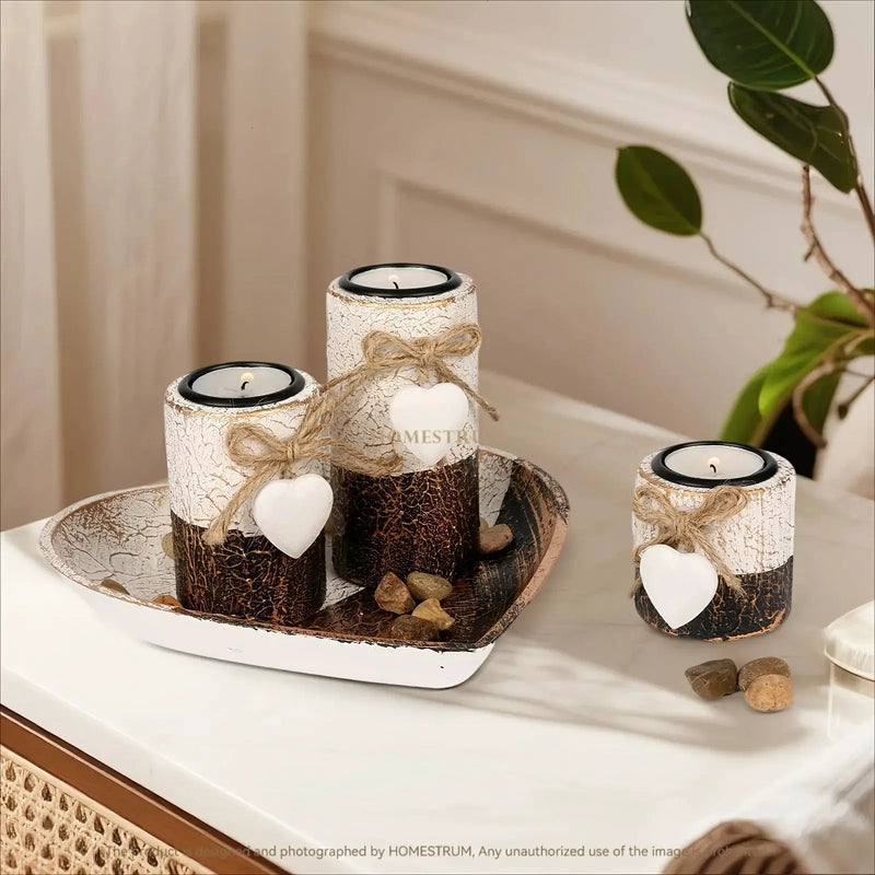 Wood Candlestick - White Rustic Farmhouse Tea Light Holders by House Of Avana
