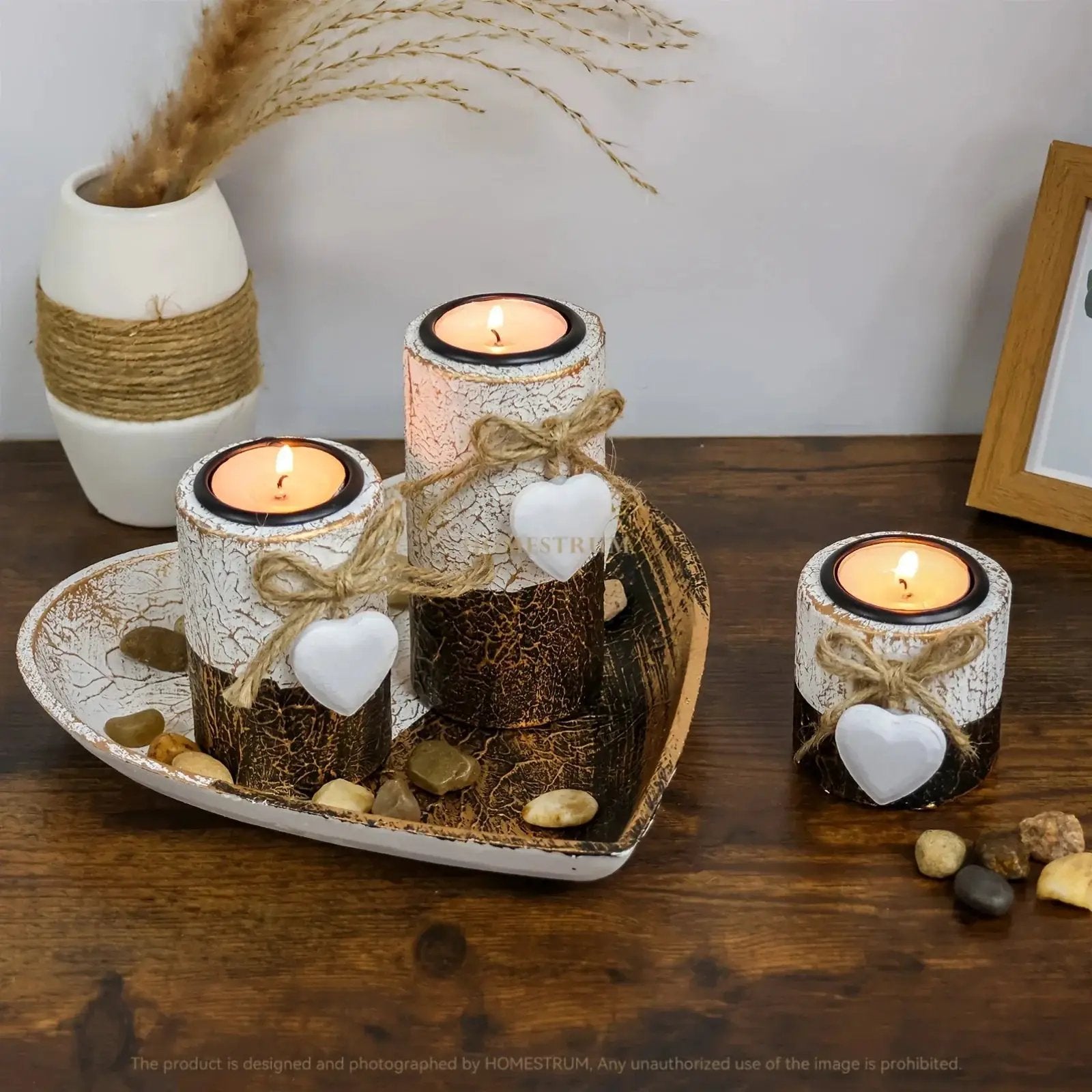 Wood Candlestick - White Rustic Farmhouse Tea Light Holders by House Of Avana