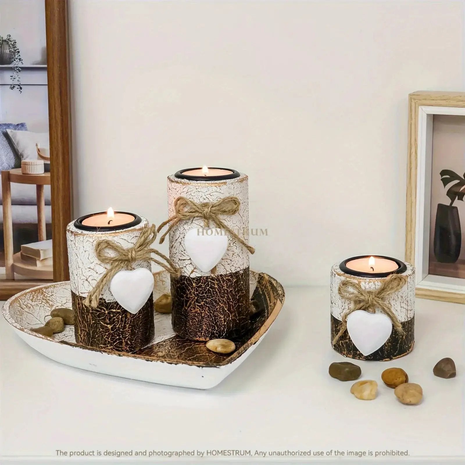 Wood Candlestick - White Rustic Farmhouse Tea Light Holders by House Of Avana