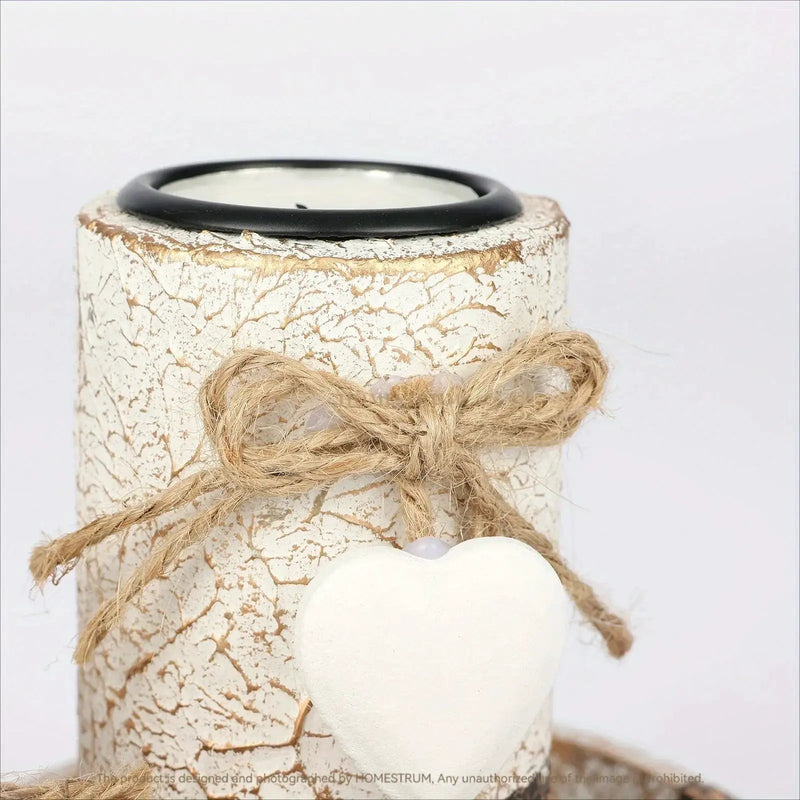 Wood Candlestick - White Rustic Farmhouse Tea Light Holders by House Of Avana