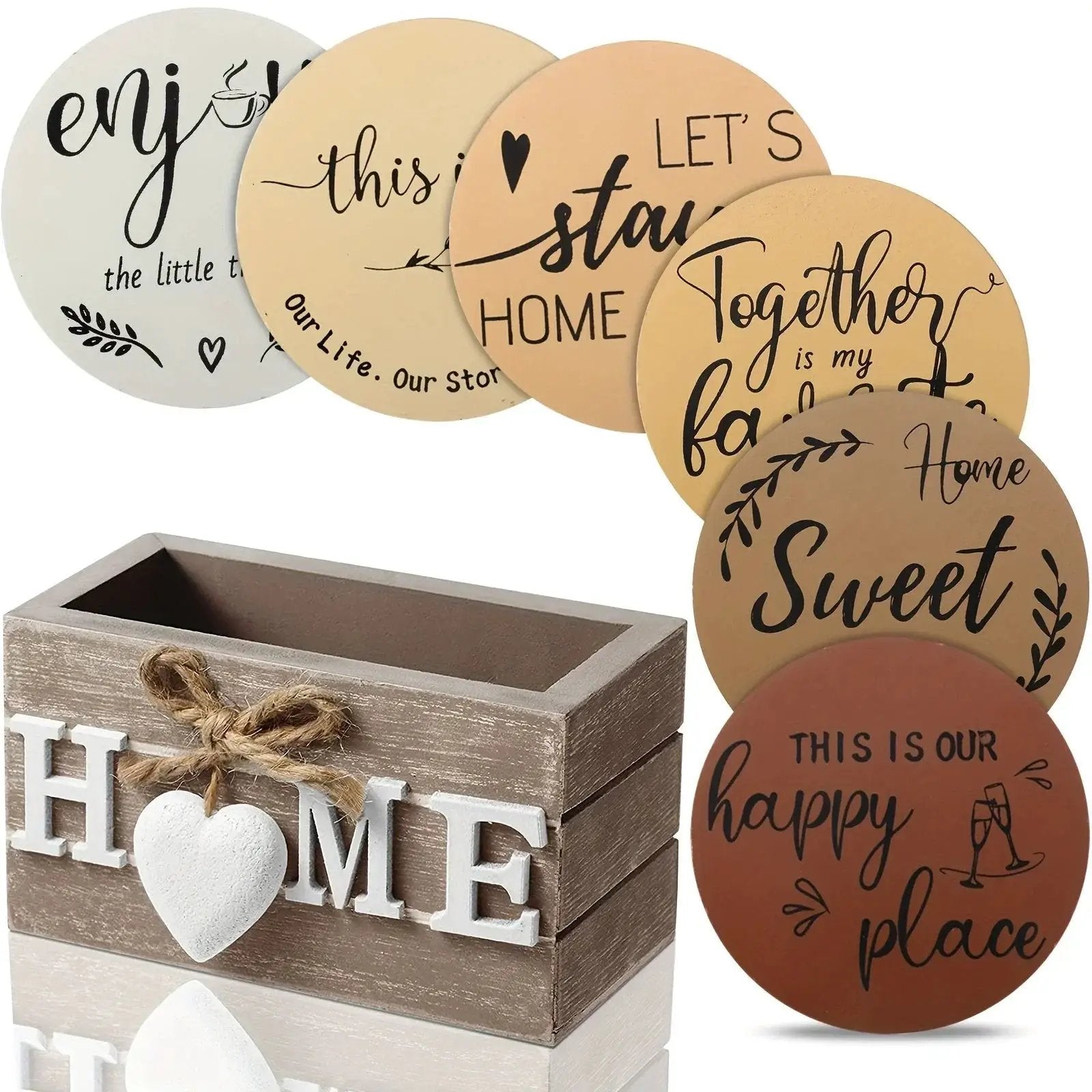 Wood Coasters - Brown Wooden Holder Set by House Of Avana